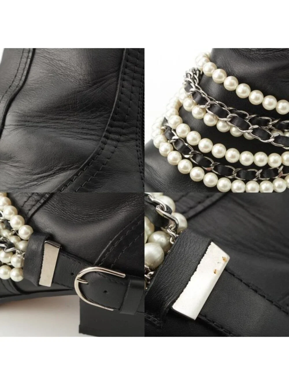 Chanel Pearl Chain Long Boots Black 38c - Picture 9 of 10